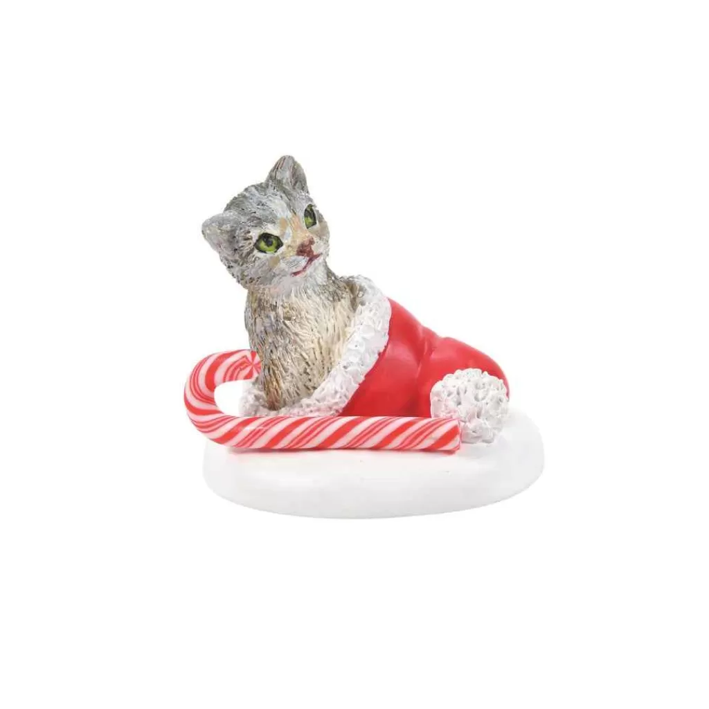 Department 56 Village Accessories-Candy Cane Kitten Surprise