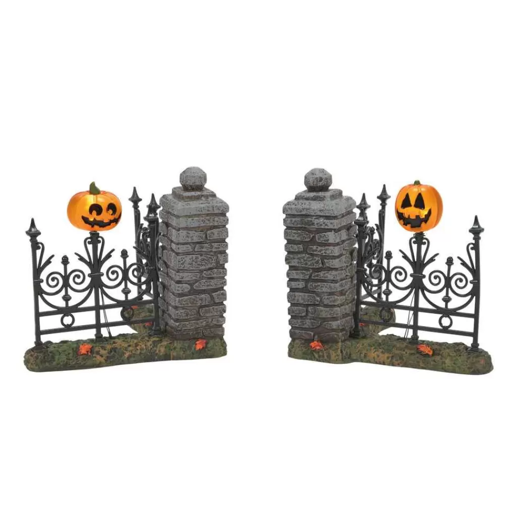 Department 56 Village Halloween Accessories-Jack Lantern Lit Fence Corners