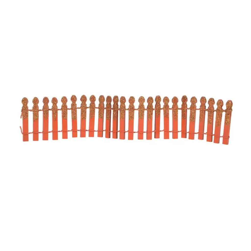 Department 56 Village Halloween Accessories-Pumpkin Orange Glitter Fence