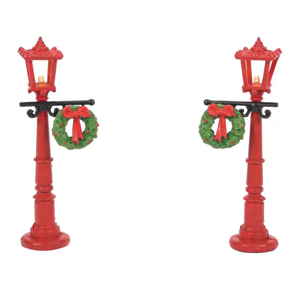 Department 56 Village Accessories-Red With Greens Street Lights